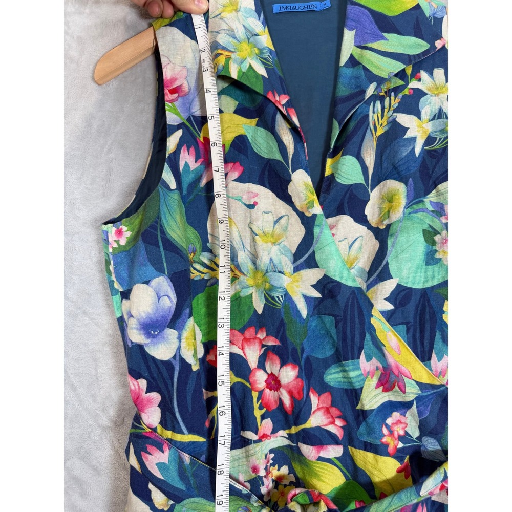 J.McLaughlin Mirimar Maxi Dress M Blue Floral Linen Blend Sleeveless Faux Wrap - Picture 9 of 11